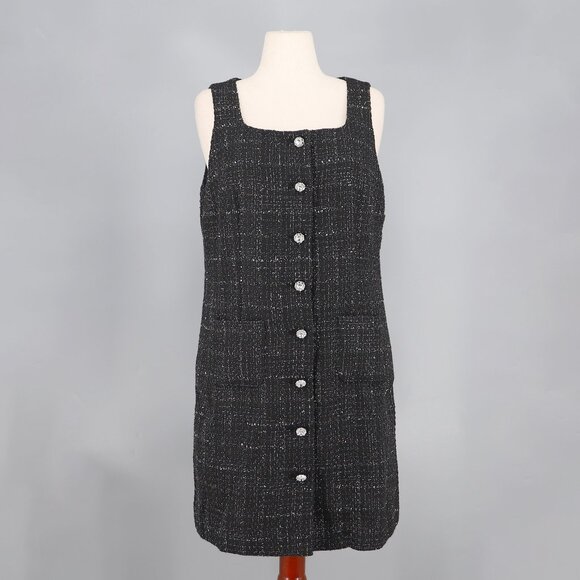 TALBOTS Black Metallic Textured Tweed Dress Size 14P - Picture 2 of 9